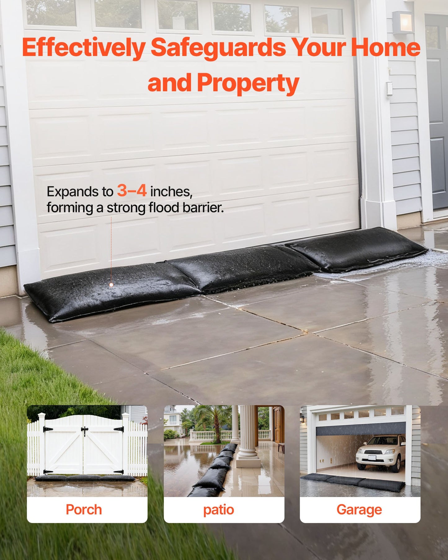 Flood Barrier, 6 Pack, 830 X 430 Mm Flood Bags Activated By Water, Water Absorbent Barrier, Sandless Sandbags Blockage, Flooding Prevention Bags For Home, Doorways, Basement, Garage