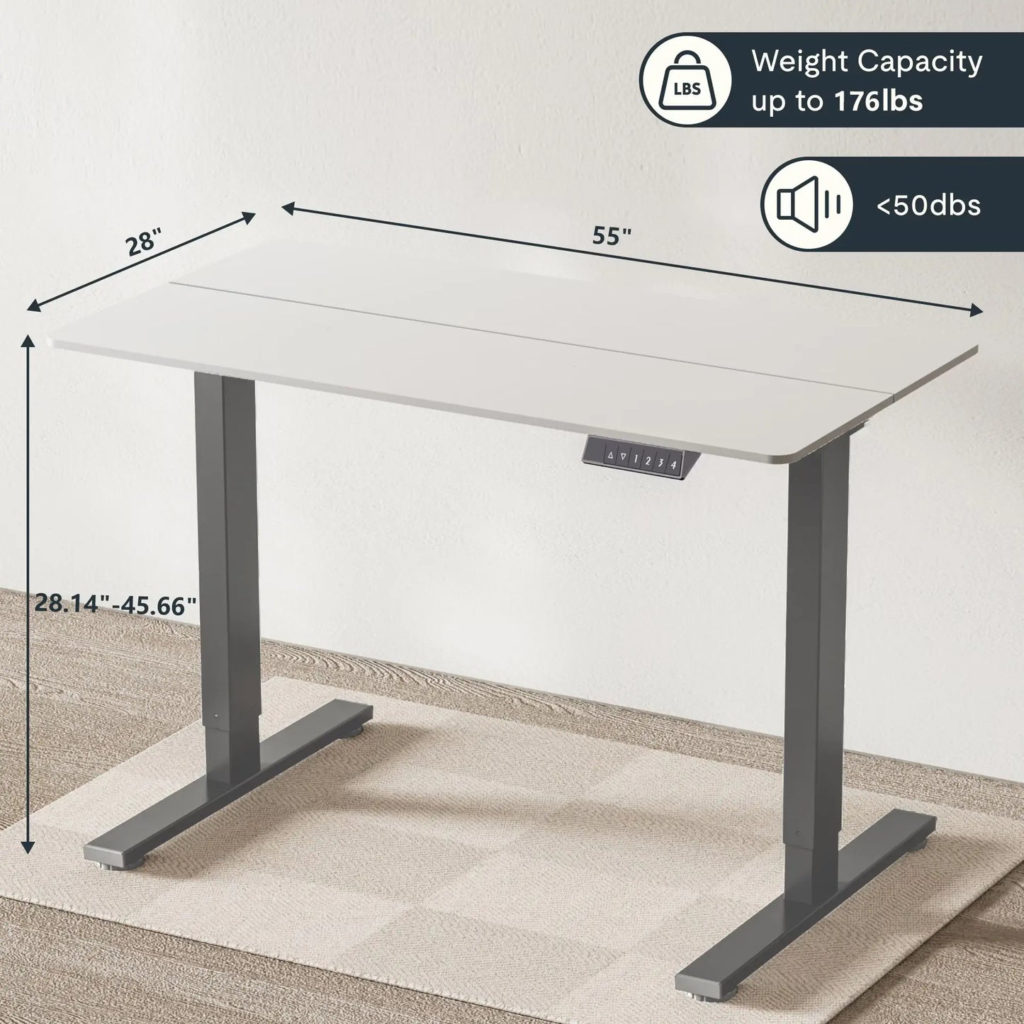 Electric Standing Desk Adjustable Height Desk With Two-Piece Tabletop  Home Office Computer Workstation Sit Stand Up Desk, 55 X 28 Inches Grey Frame - White Top