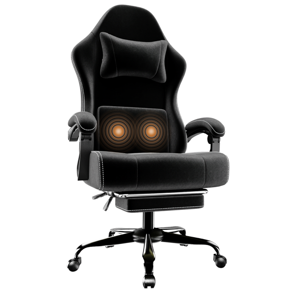 Ergonomic Gaming Chair, Video Game Chair With Massage Lumbar Support And Footrest, Height Adjustable Fabric Computer Chair With Pocket Spring Cushion