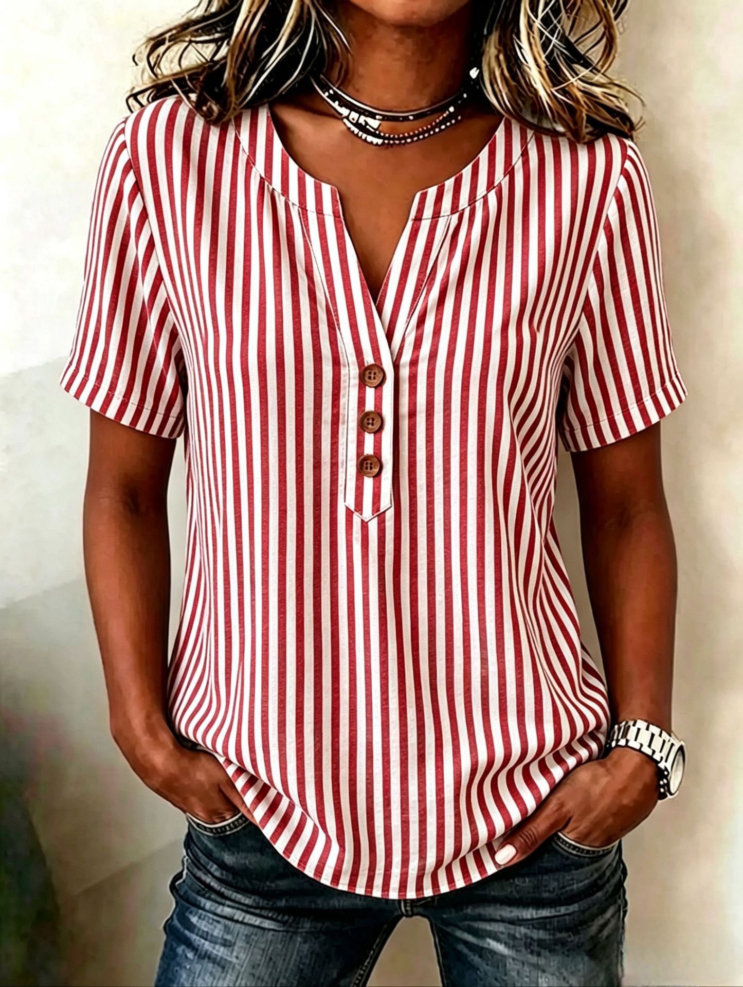 Simple And Chic Striped Short-sleeve Fashion Shirt