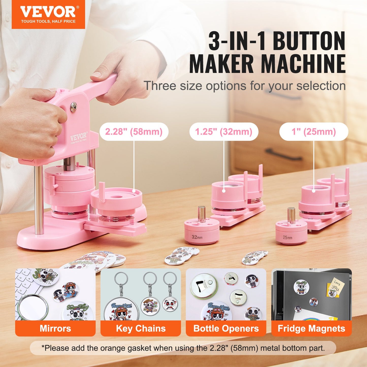 3-IN-1 Button Maker,  300pcs Button Parts,Button Maker Machine With Panda Magic Book, Ergonomic ArcHandle Punch Press Kit, For Children DIY Gifts
