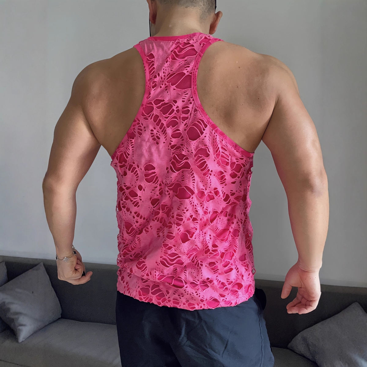 Mens Sports And Fitness Ripped Tank Top