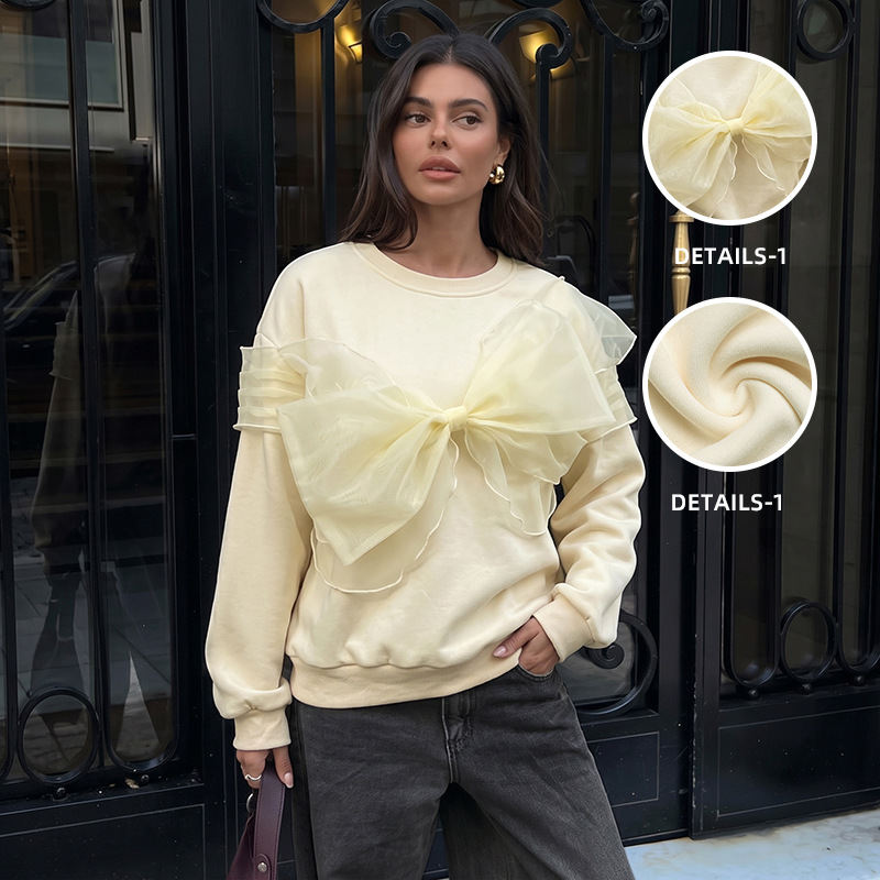 Best-selling Inner-layer Design With A Three-dimensional Bow Pullover Long-sleeve Top
