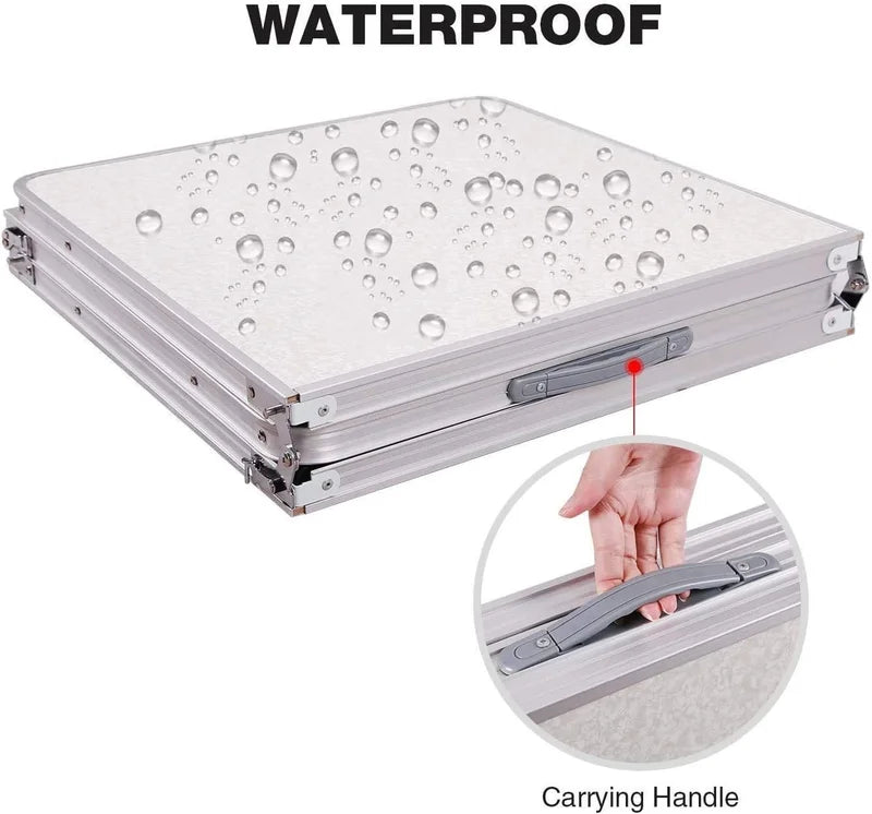 4ft Collapsible Height-Adjustable Aluminium Table for Camping Barbecue, with Handle Outdoor Garden Picnic Travel Weatherproof