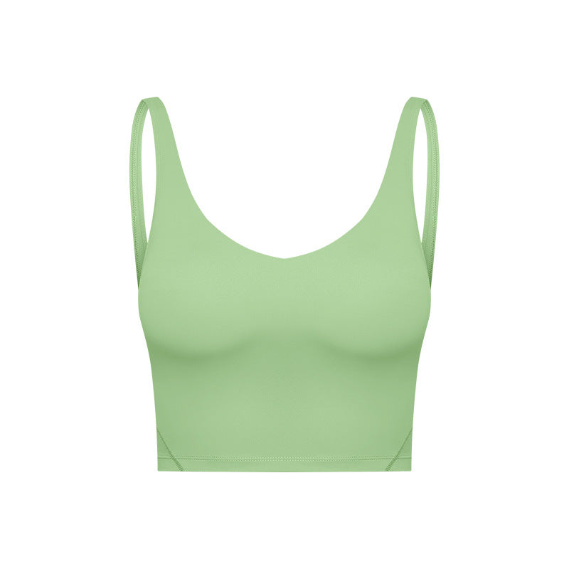 Summer Pure Color Ribbon Chest Pad Nude Feel Back-shaping Running Fitness