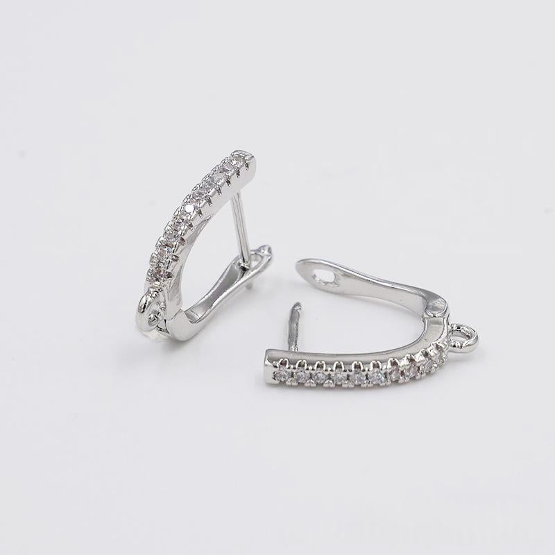 Copper Earrings, 18K Gold-plated, U-shaped Zircon-studded Ear Clips With Dangling Hoopswomens Accessories, Wholesale Jewelry