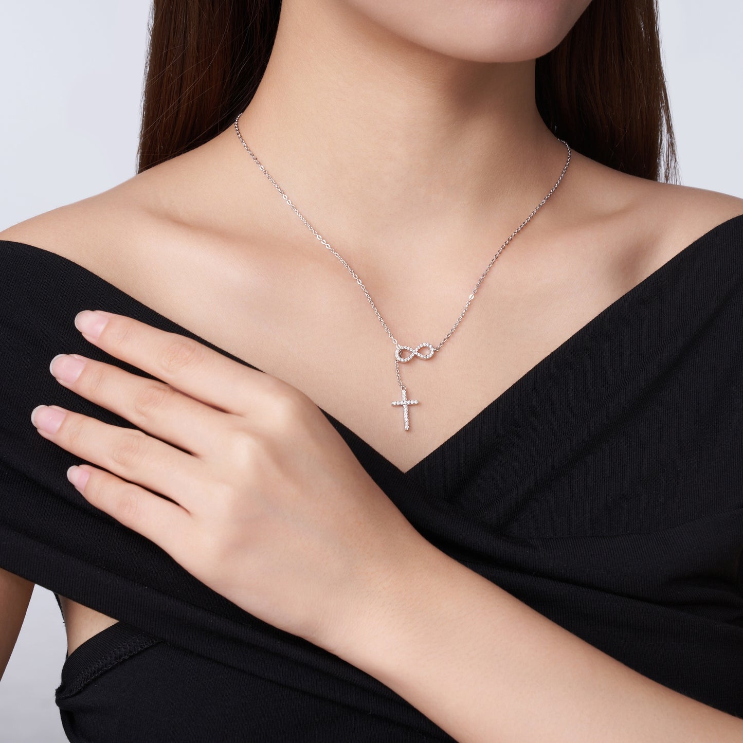S925 Sterling Silver Infinity Cross Necklace For Women  D Color VVS1 Moissanite Infinity Cross Pendant With GRA Certificate, 3.2g Platinum Plated Christian Jewelry, Gift Box Set For Confirmation, Bap
