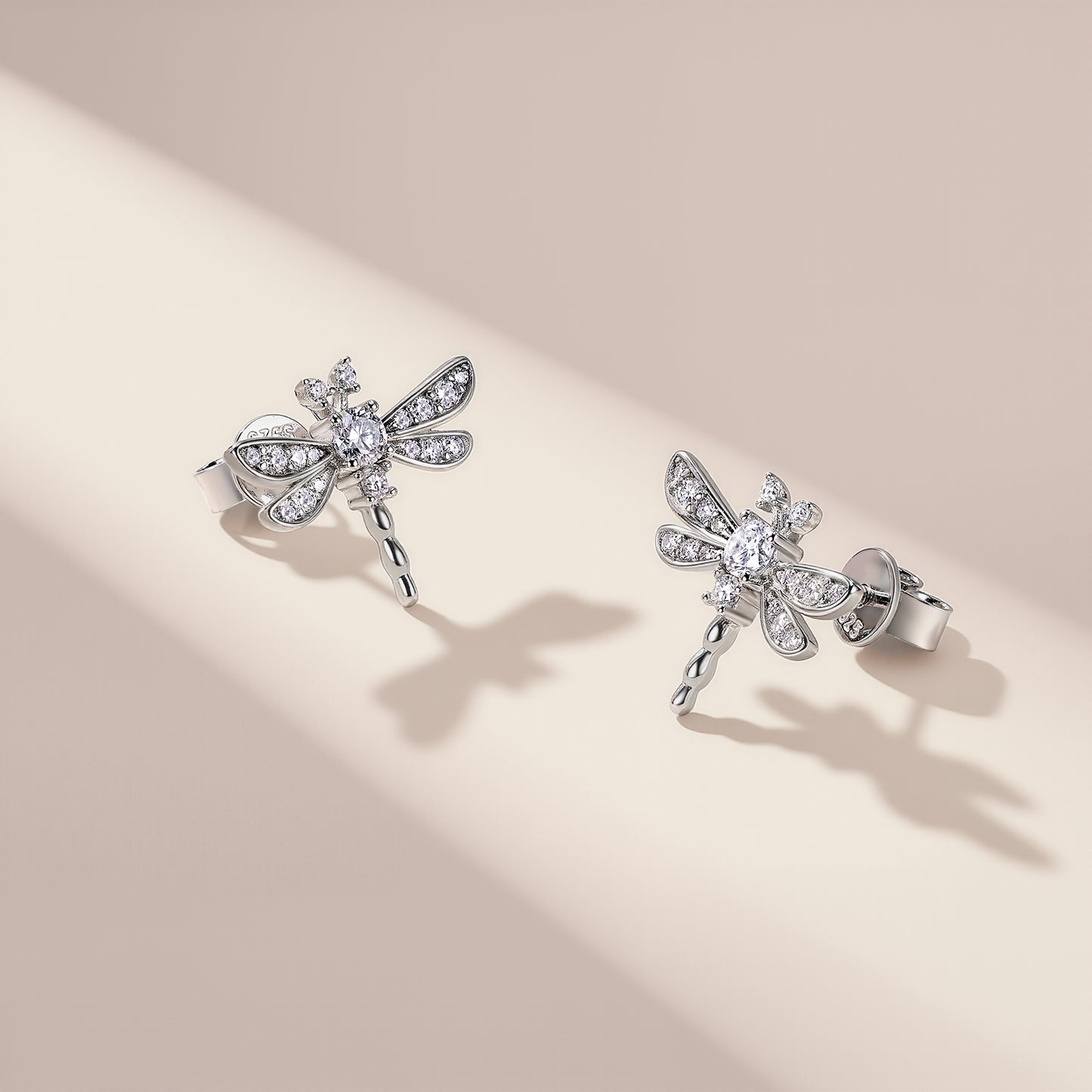 S925 Sterling Silver Dragonfly Stud Earrings, D-VVS1 Moissanite, Platinum Plated 3g, Women's Jewelry Gift Box Set