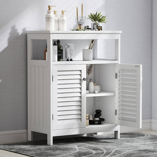 Bathroom Storage Cabinet White Water Proof Wooden Freestanding Cabinet With Removable Shelf Shutter Doors For Home Hotel White