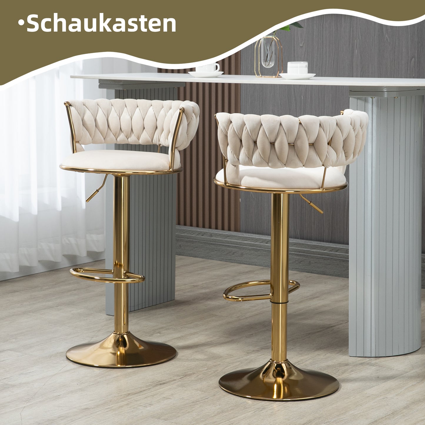 Old Sku W1880109463,Velvet 360 Swivel Bar Stool 2 Piece Set, Handmade Backrest One-Button Adjustable Height Bar Stool, Very Soft Upholstered Kitchen Dining Chair, Kitchen Island