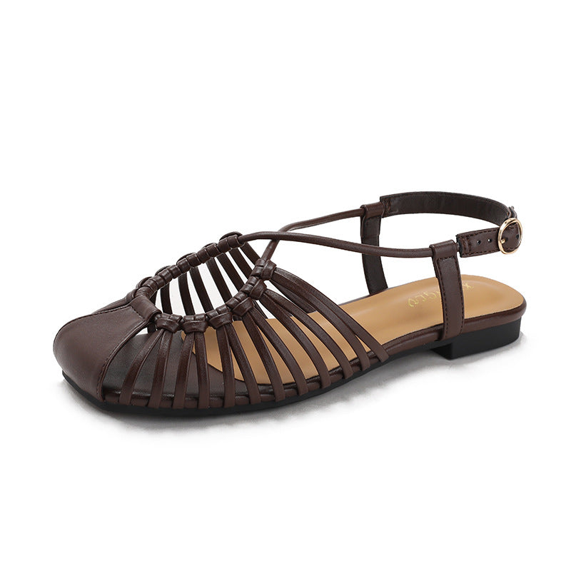 Summer New Flat-bottom Cross-strap Fashionable Soft-soled Closed-toe Shoes