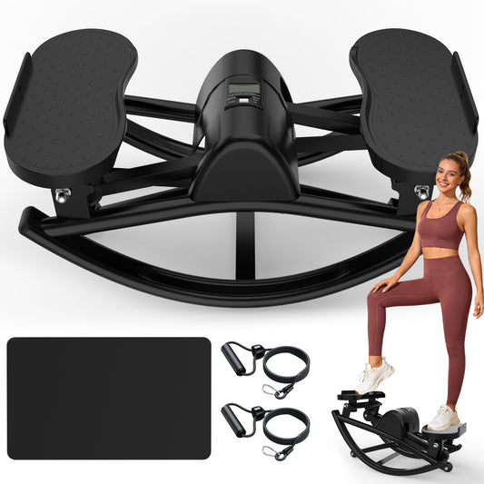 Lateral Stepper For Exercise-Rocking Stepper Machine With Resistance Bands & Anti-Slip Mat And LCD Monitor, Professional Stair Stepper For Home Workout