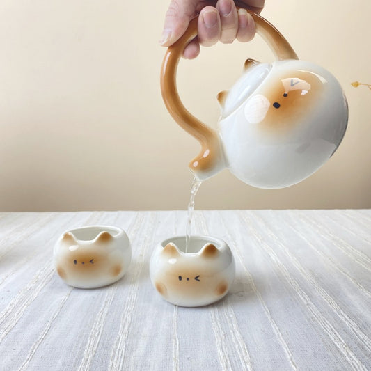 Creative Handle Teapot Siamese Cat Tea Cup And Teapot Set
