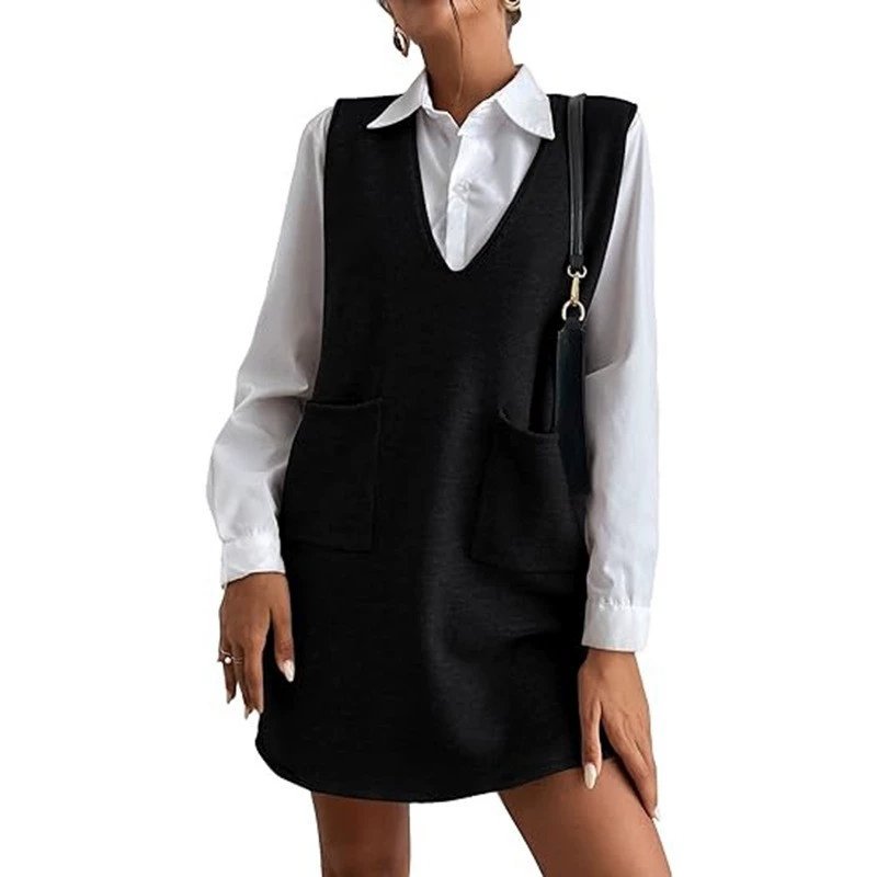 Spring And Autumn Sweater Dress Medium-Length Double-Faced Vest Dress Korean Style Solid Color Sleeveless Versatile Skirt Dress