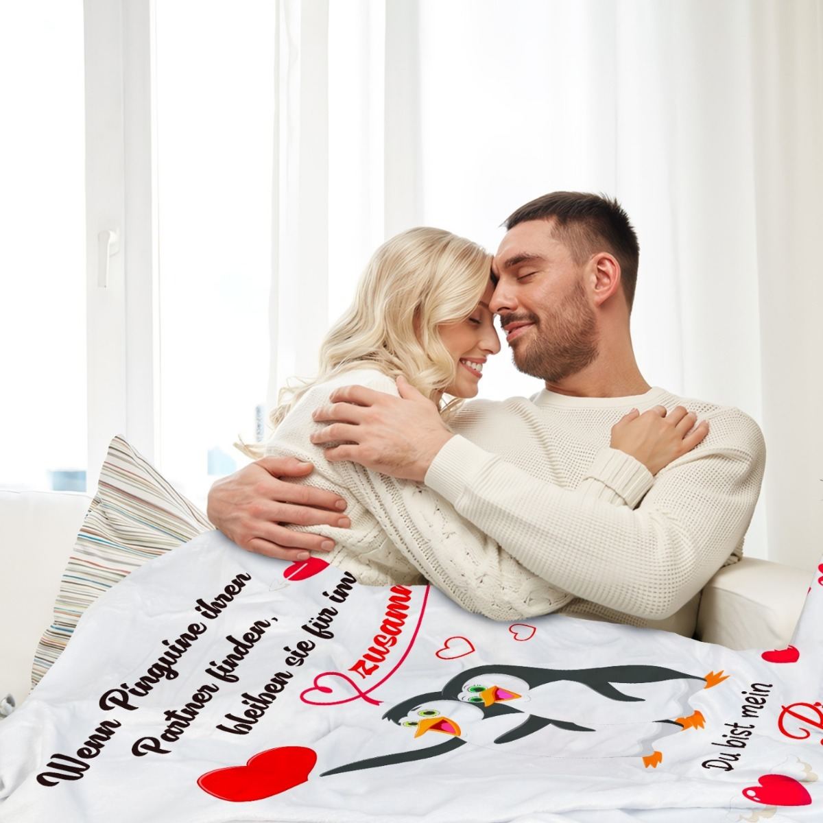 Valentine's Day Gifts For Her And Him, Anniversary Gifts For Her, “I Love You” Gifts For Women And Men, Personalized Penguin Blanket, Valentine's Day, Gifts For Partners (Women And Men) 62x52 Inches