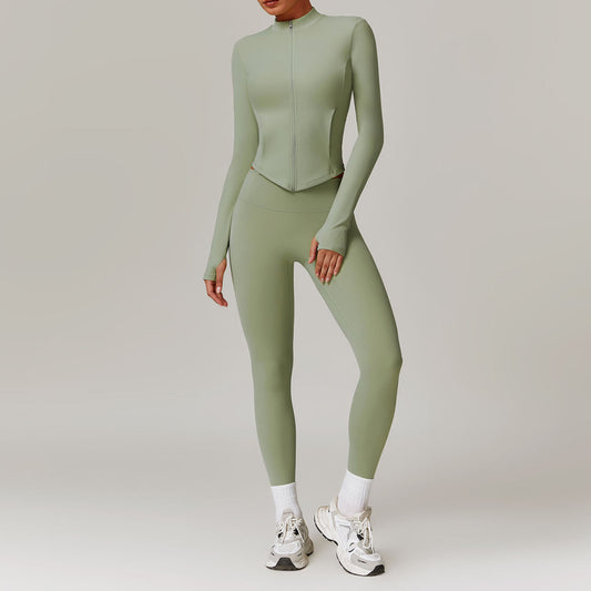 High Waist Wide Leg Yoga Clothes Slimming Long Sleeve Top Coat