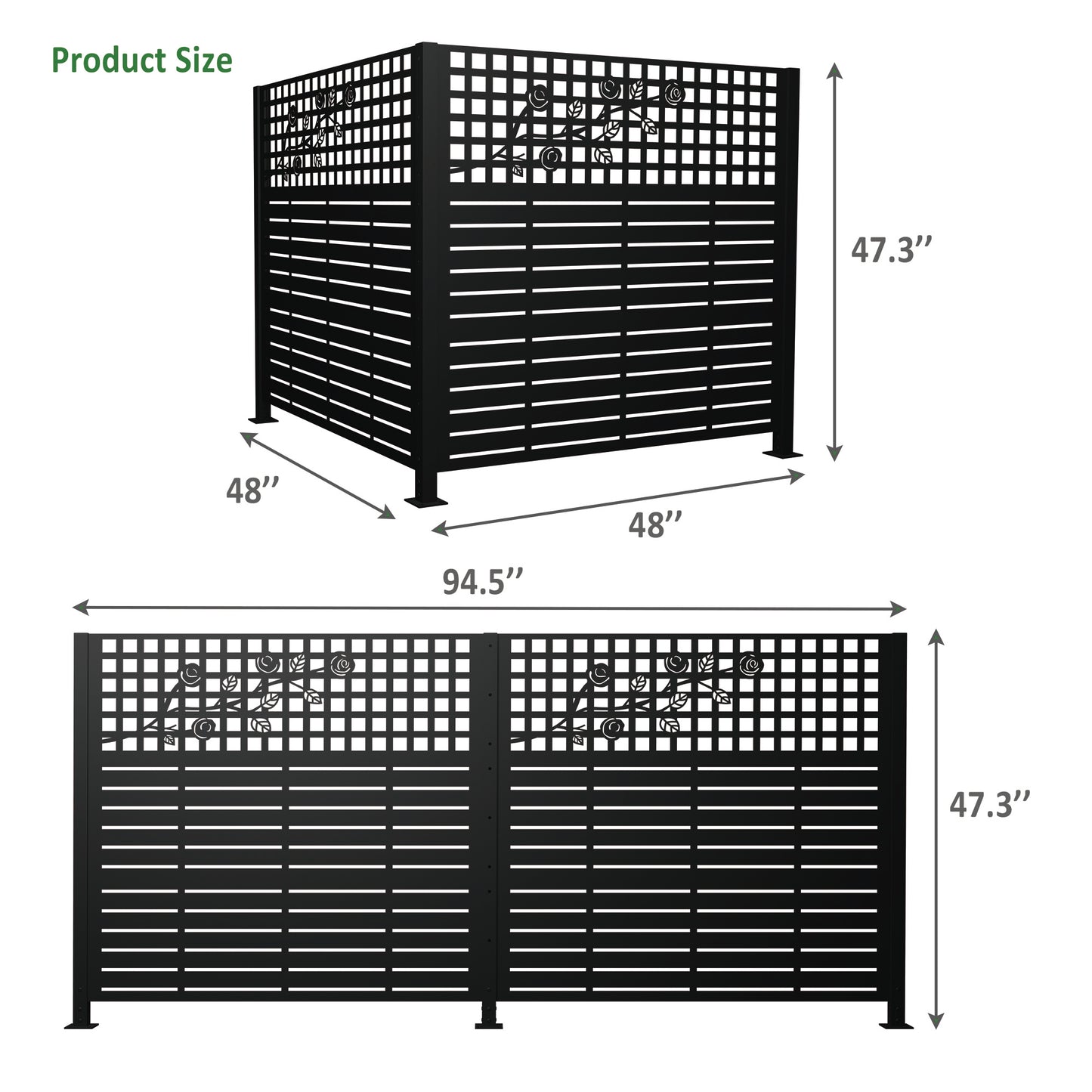 W48'' X H47.3'' X 2 Panels Metal Privacy Screen, Outdoor Privacy Panels, Trash Can Enclosure, Air Conditioner Fence, Pool Equipment Enclosure, Backyard Fencing, Rose Black