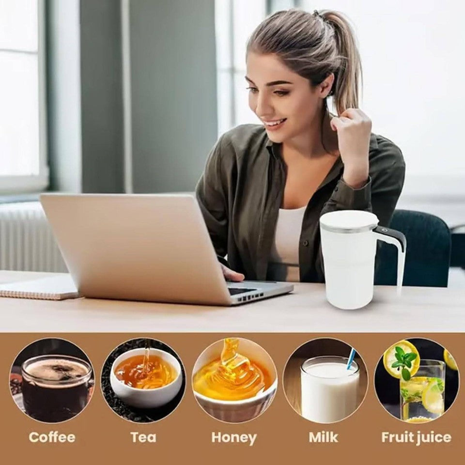 Digital Self Stirring Coffee Mug Auto Mixing Milk Tea Cup Magnetic Rechargeable White