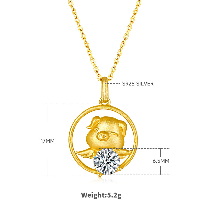 S925 Sterling Silver Gold Plated 1ct Moissanite Chinese Zodiac Necklace 5.2g GRA Certified Gift Box