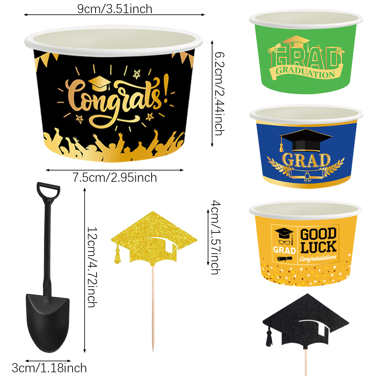 24Pieces Graduation Ice Cream Cups With Decorative Picks And Spoons Set Congrats Grad Disposable Dessert Bowls For Hot Or Cold Food 8 Oz Graduation Party Favor Paper Food Containers For Sundae Snack F
