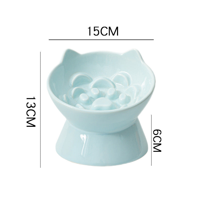 Ceramic Slow Feeding Bowl Cat And Dog Food Bowl Pet Cat Ear Relief Bowl Oblique Mouth