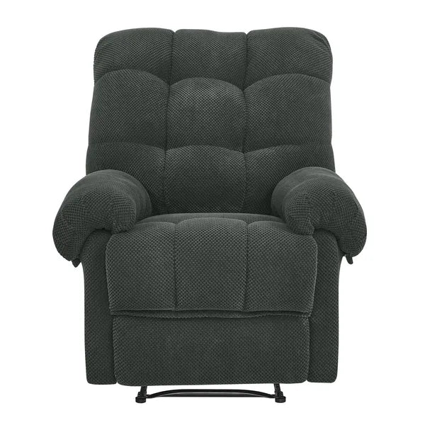 Dark Gray Recliner Chair, Overstuffed Armchair, Manual Recliner, Living Room Seating, Reading Chair, Padded Footrest, Home Theater Seating, Ergonomic Lounge Chair, Soft Fabric Recliner, Furniture.