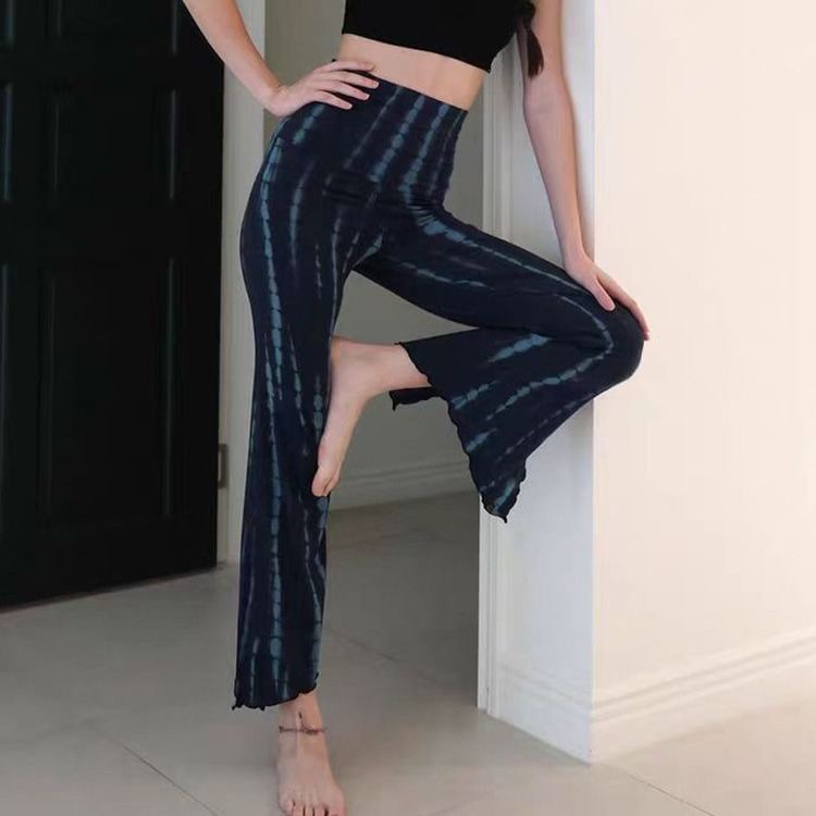 Printed High-waisted Slightly Flared Yoga Pants With A Side Slit And Moisture-wicking Properties