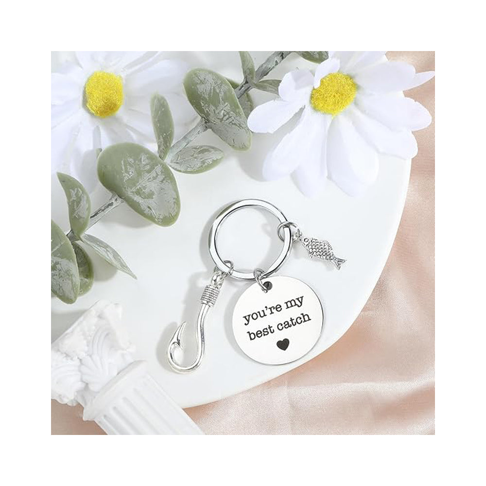 4pcs Stainless Steel Mountaineering Chain Keychain Metal Fishing Enthusiast Gift With Cartoon Style Fish Hook