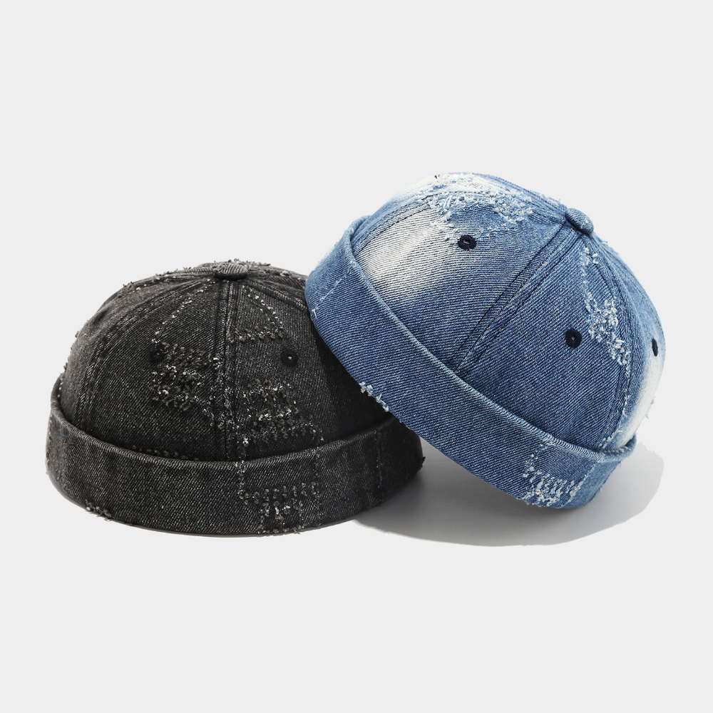Summer Men's And Women's Identical Washed-out Faded Frayed And Rolled-edge Design Adjustable Urban Straw Hat For Outdoor Use Without A Brim
