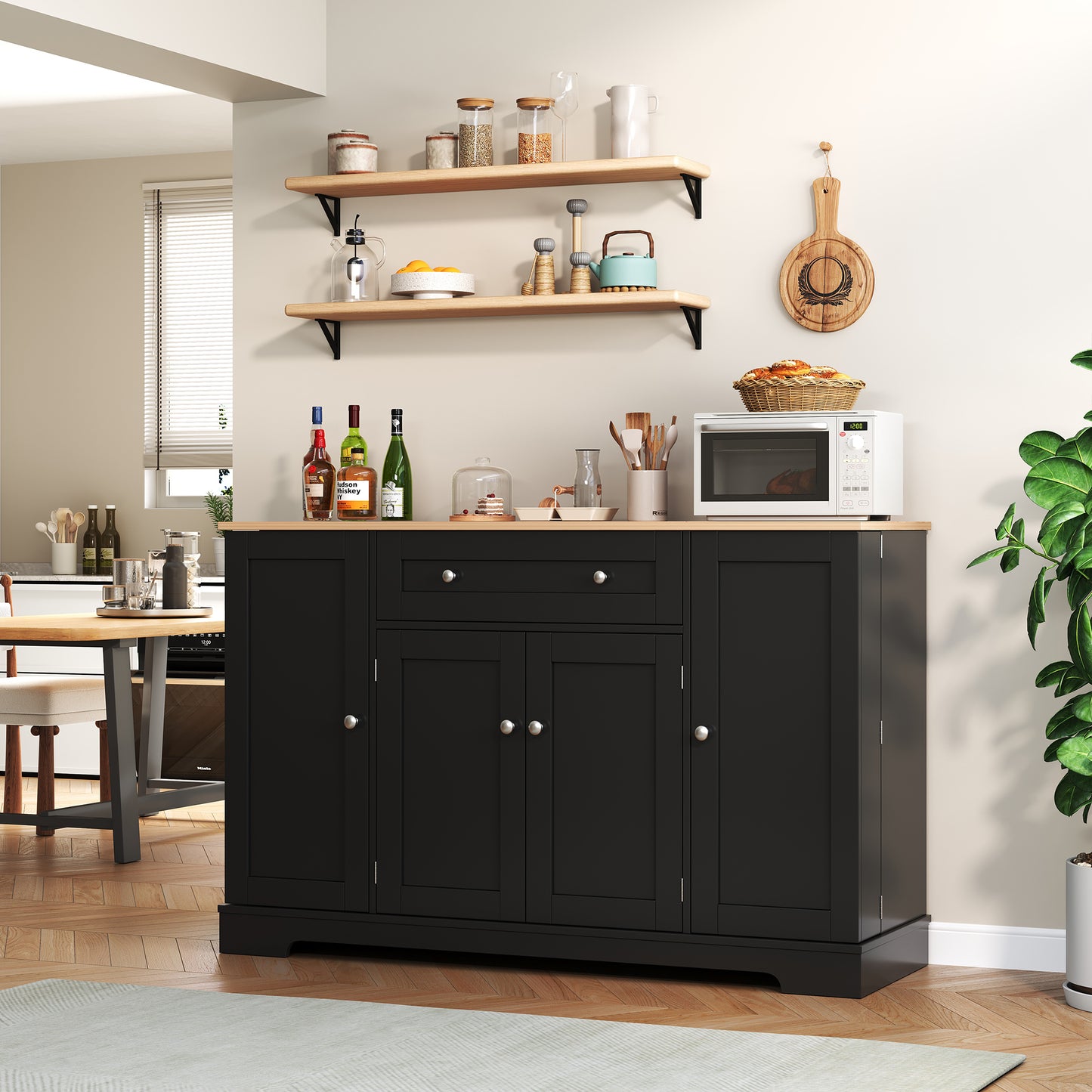 Multifunctional Kitchen Buffet  138 Cm Sideboard With Drawer, Shelf Doors & Adjustable Shelves  Modern Design With Anti-tilt Protection, Ideal For Kitchen, Living Room & Bedroom
