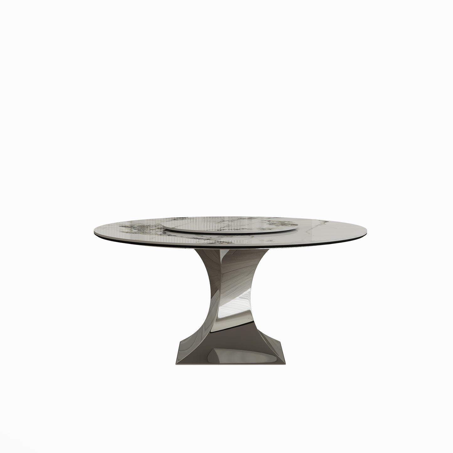 59 Round Sintered Stone Dining Table Set With Stainless Steel Black Titanium Hourglass Base - Modern Luxury Marble-Look Kitchen Table For 4-6  Scratch & Heat Resistant Surface- Only Table