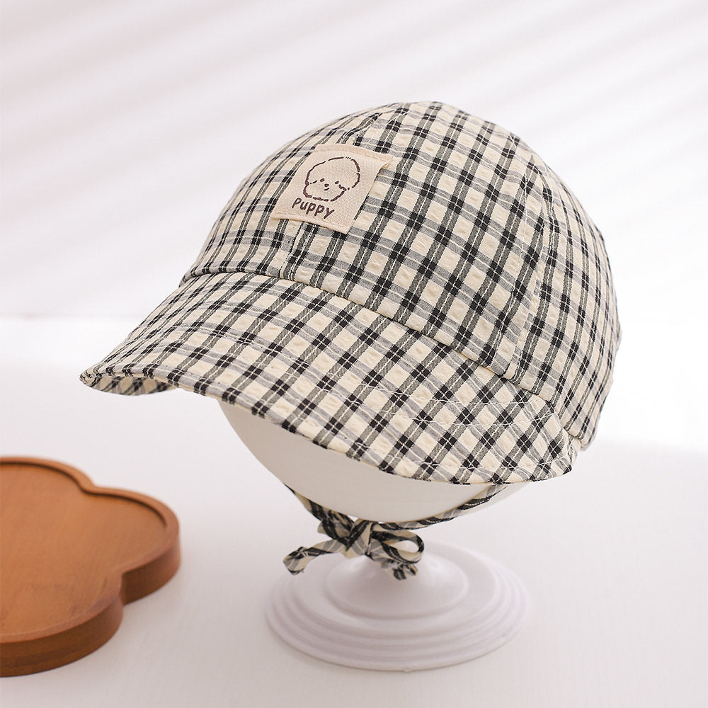 Summer Baby Checkered Lace-up Fisherman Hat For Boys And Girls - Sun Protection Wide-brimmed Baseball Cap For Daily Outdoor Use