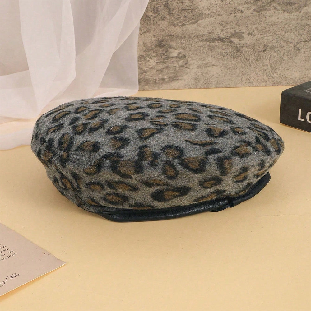 Men's And Women's Identical Leopard Print Texture PU Leather Base Cap To Enhance The Atmosphere, Sweet And Cool Girl Style Fedora Hat, Suitable For Outdoor Shopping, Daily Dates.