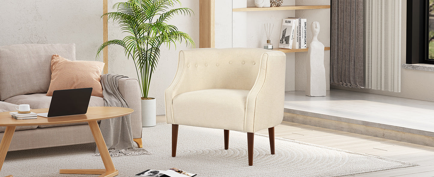 Modern Club Chair With Button-Tufted Back & Tonal Piping -Contemporary Upholstered Tub Chair With Sturdy Birch Wood Legs, Mid-Century Accent Chair For Living Room, Bedroom, Or Office