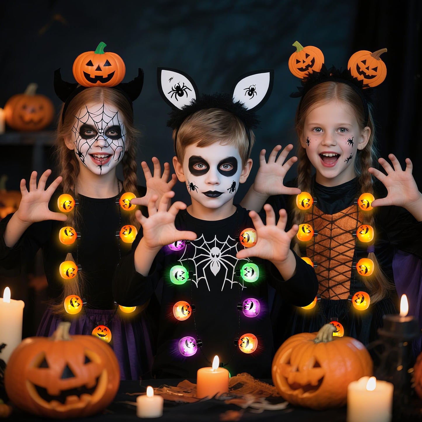 3PCS Halloween Light Up Necklaces, Pumpkin Shaped LED Necklace Halloween Eve Costume Party Accessories 3D Necklace Halloween Accessories For Halloween Party Favors And Supplies
