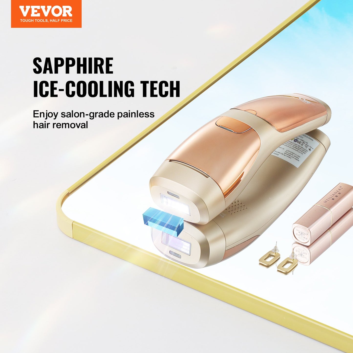 VEVOR IPL Hair Removal, Permanent Hair Removal With Sapphire Ice Cooling System, Painless At-Home Hair Removal Device For Women Men, Auto Manual Modes, 5 Levels For Body & Face