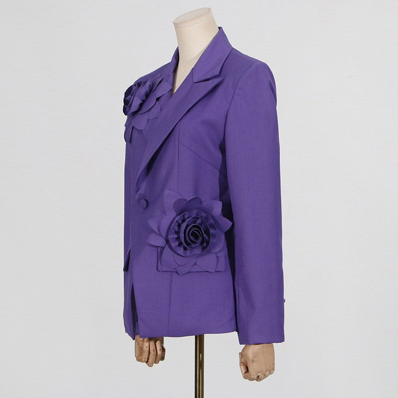 Niche Heavily Embellished Floral Blazer Womens Elegant Office Suit