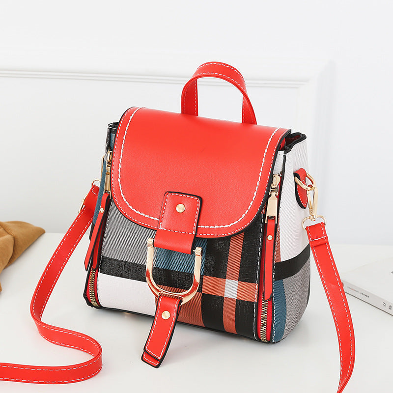 Fashionable New Arrival Plaid Color-Block Womens Backpack