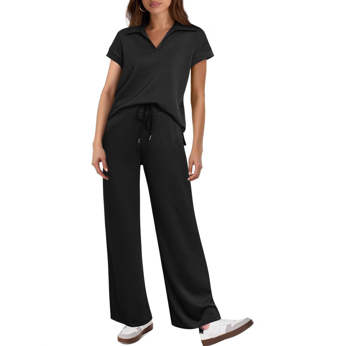 Women's Casual Fashion Solid Color Short Sleeved Set