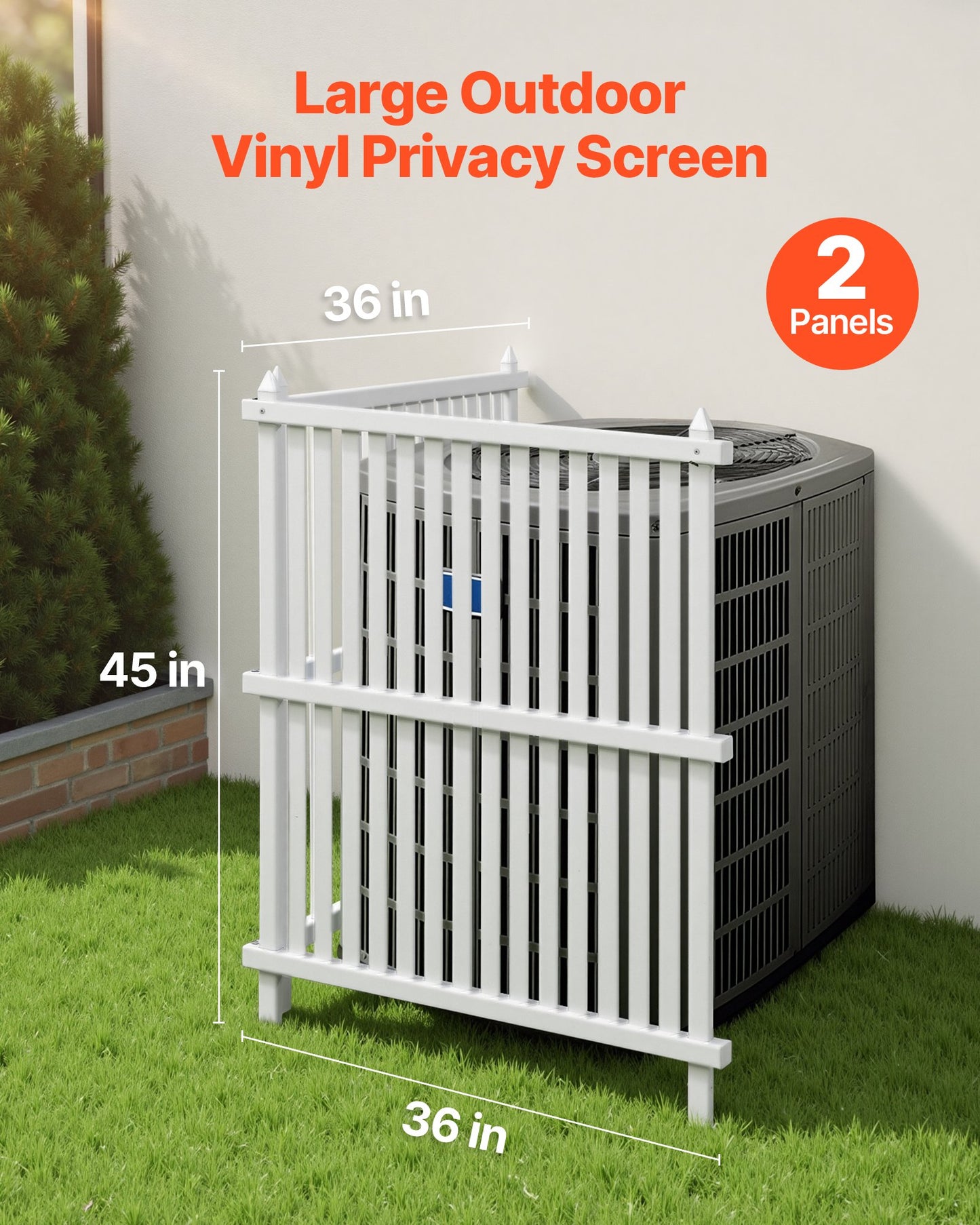 2 Panels Outdoor Privacy Screen, 36 X 45 In Air Conditioner Fence With 19.7 In Ground Stakes, Pool Equipment Enclosure, Strip Vinyl Privacy Fence, Ideal For Trash Can And A/C Units, White