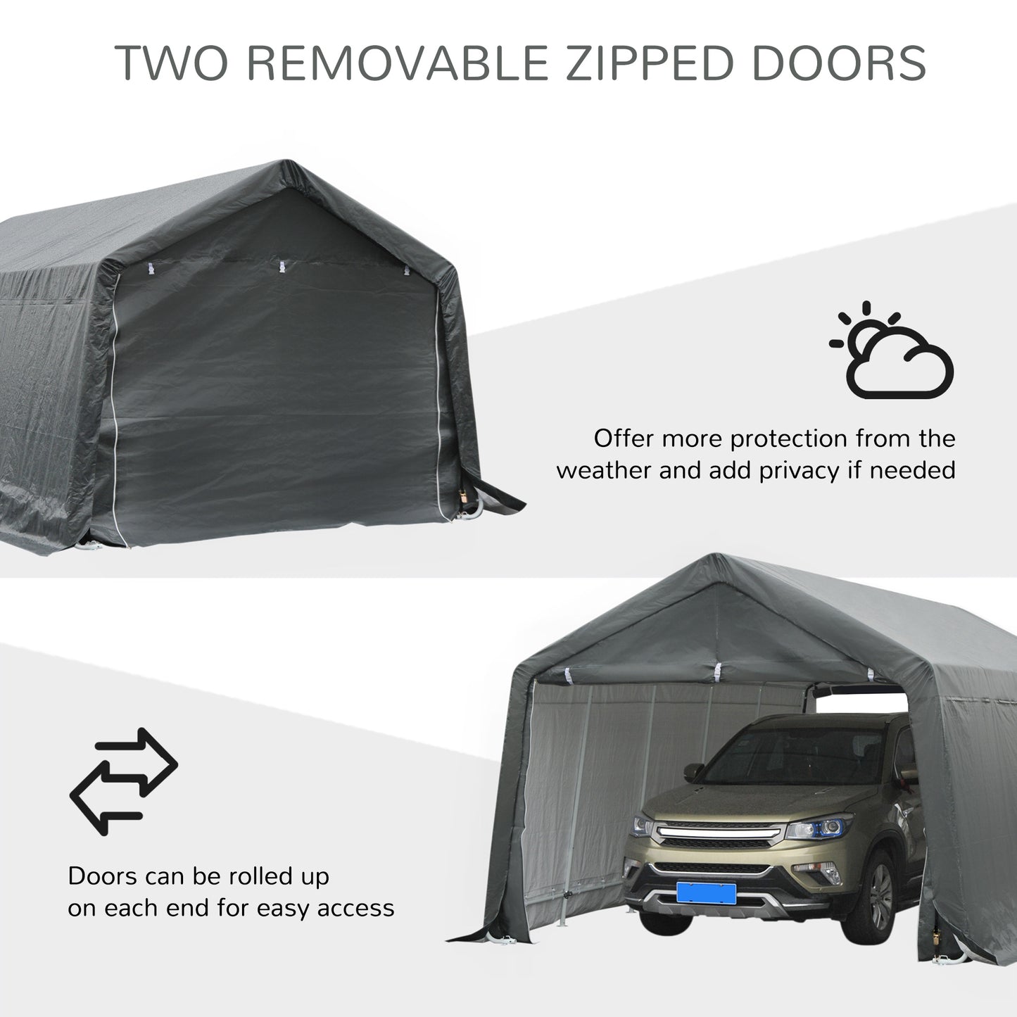 12 x 20 Carport Portable Garage, Heavy Duty Storage Tent, Patio Storage Shelter w/ Anti-UV PE Cover and Double Zipper Doors, for Motorcycle Bike Garden Tools, Gray