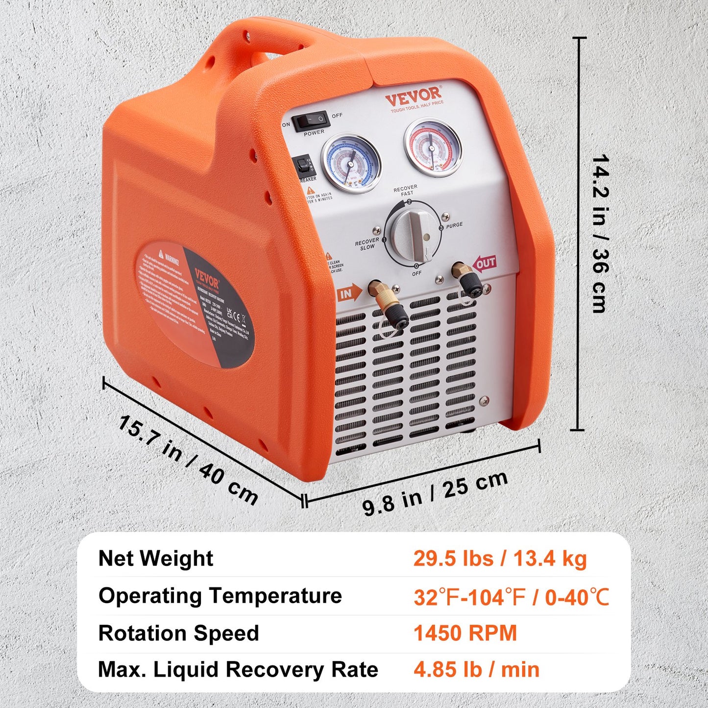 3 4 HP Refrigerant Recovery Machine - Portable AC Recovery Machine With High Pressure Protection, 120V 60Hz Refrigerant Recycle Machine HVAC For Car Air Conditioning, Vapor Liquid Refrigerant