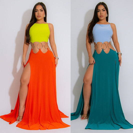 High Slit Ring Accessories Lace-up Dress