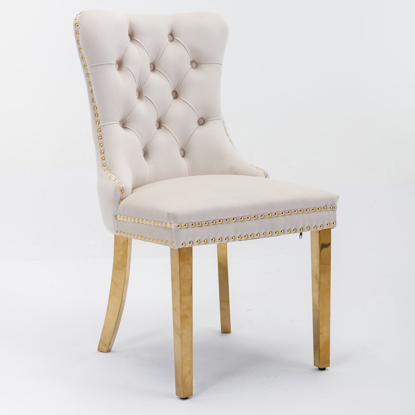 A&A Furniture,Nikki Collection Modern, High-end Tufted Solid Wood Contemporary Velvet Upholstered Dining Chair With Golden Stainless Steel Plating Legs,Nailhead Trim,Set Of 2, Biege And Gold