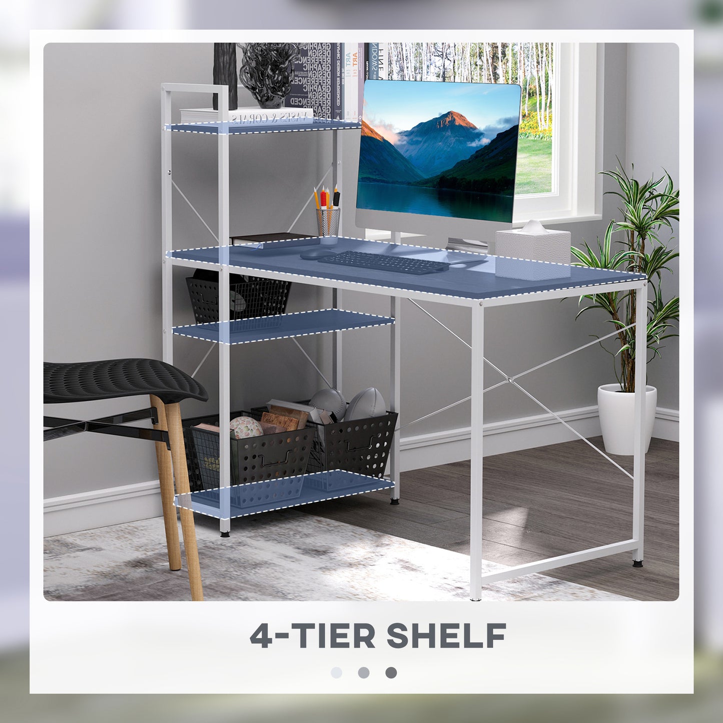Computer Desk With Storage Shelves On Left Or Right, Industrial Reversible Writing Desk For Home Office, Study, Easy Assembly, 120 X 64 X 121cm, Black And White
