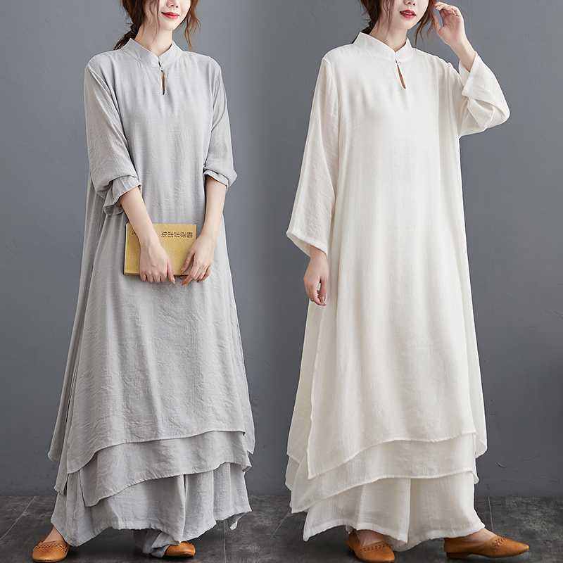 Chinese-style Midi-length Yoga Wear Tea Ceremony Attire And Zen Dance Performance Costumes