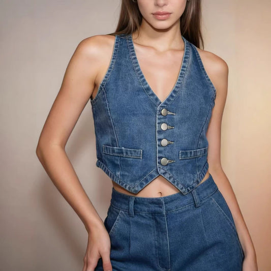 Womens Retro Casual Fashion Denim Vest