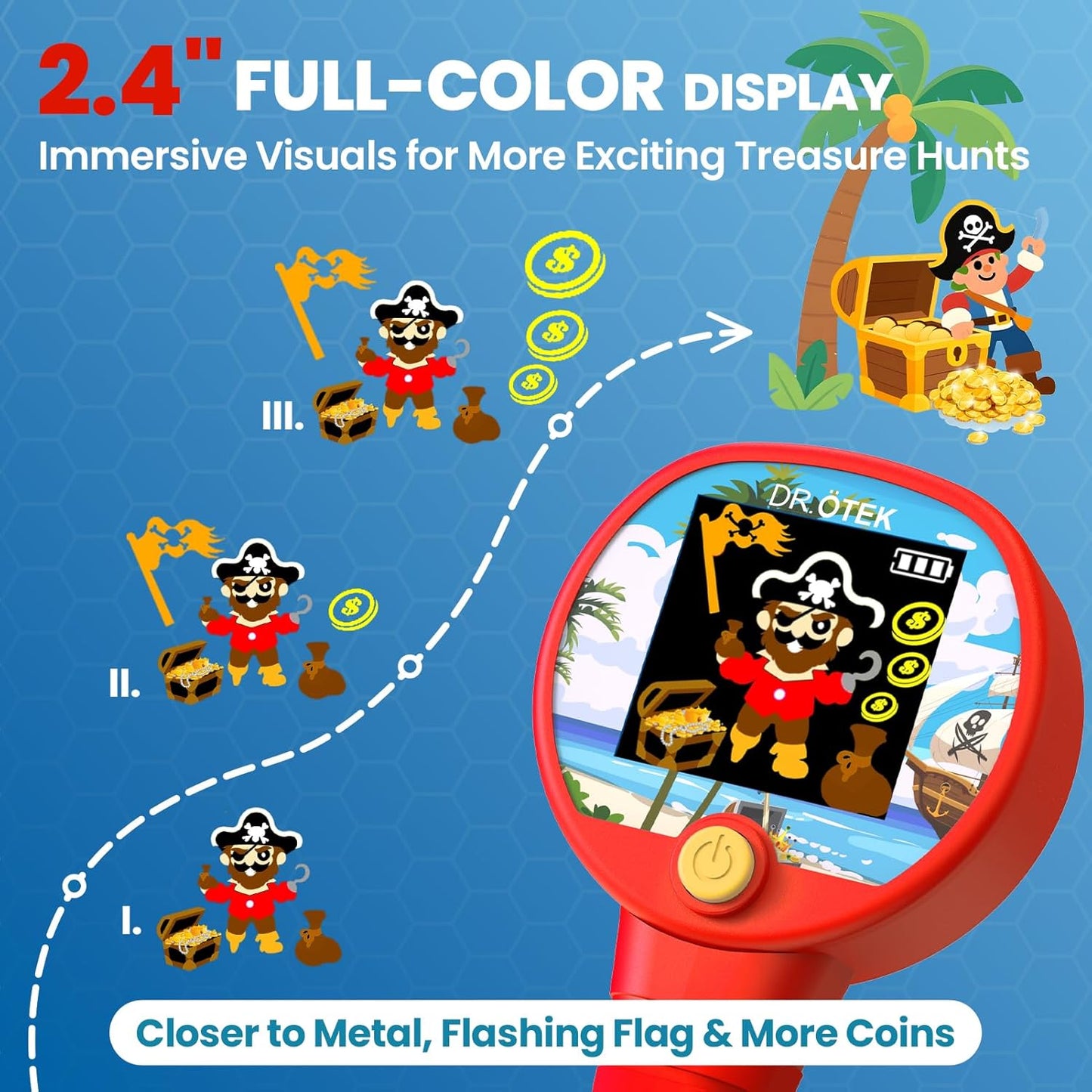 Innovative Colorful LCD Metal Detector For Kids 6.7-inch LED-Illuminated Coil, Lightweight & Adjustable, Safe Rubber Grip The Ideal Gift For Boys And Girls