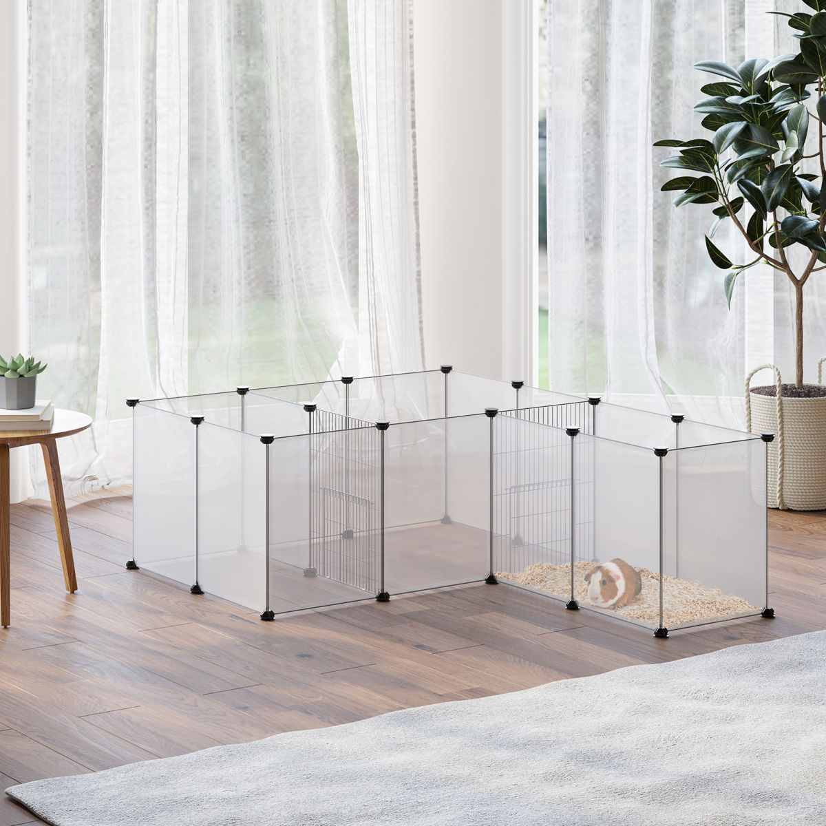 PawHut 18-Panel Small Animal Cage, Pet Playpen, For Guinea Pigs, Hedgehogs - White