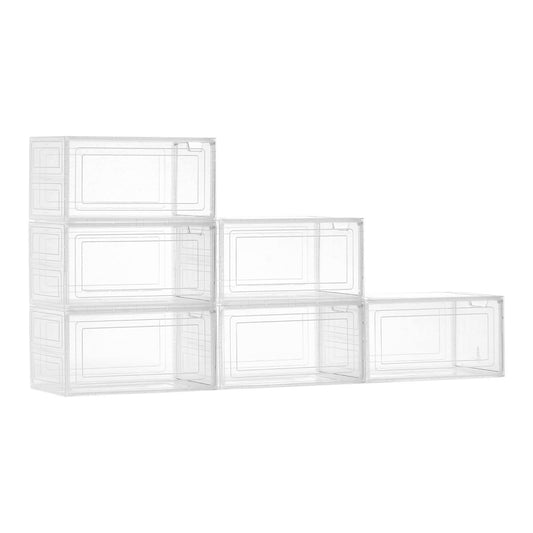 Schuhaufbewahrungsboxen Stapelbare Schuhboxen (6 Stk.) Passend Bis US-Größe 13, Schuh-Organizer Aus PP/PET Mit Magnetischer Tür Zur Aufbewahrung Von High Heels & Stiefeln & Hüten, Klar Weiß